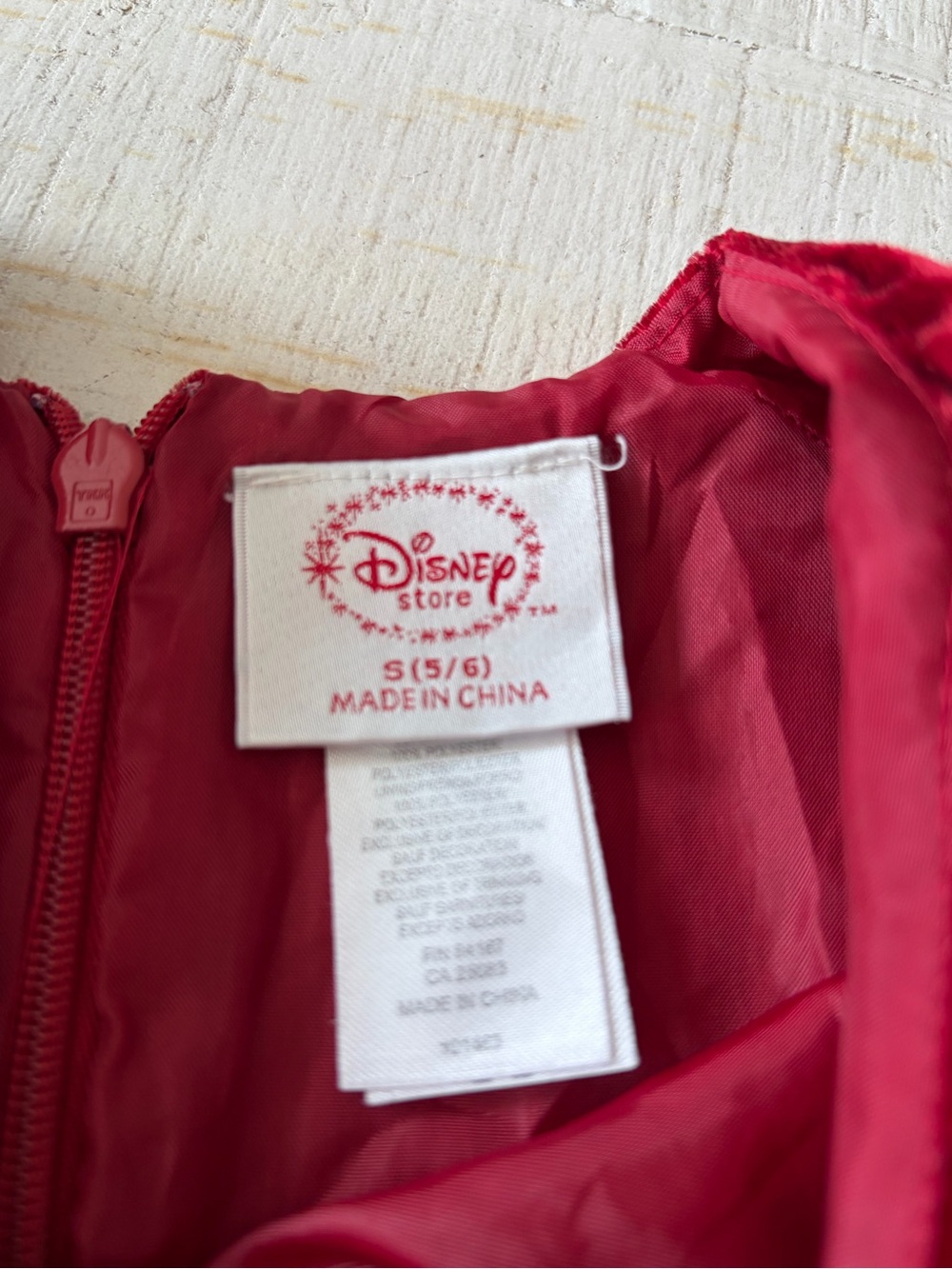 Disney Store size Small 5/6 Belle Red Velvet Gold Swirl Holiday Princess Dress - Picture 8 of 11